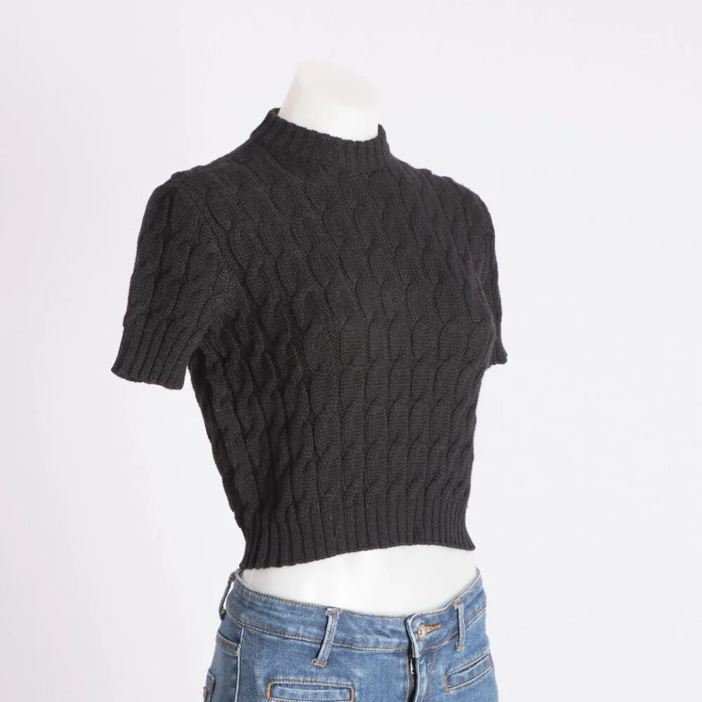 Krizia Maglia Black Cable Knit Wool Sweater Size US 4 - Picture 3 of 6